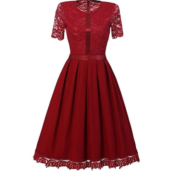 Red Lace Wedding Homecoming Casual Evening Cocktail Party Dress Designer - Picture 15 of 16